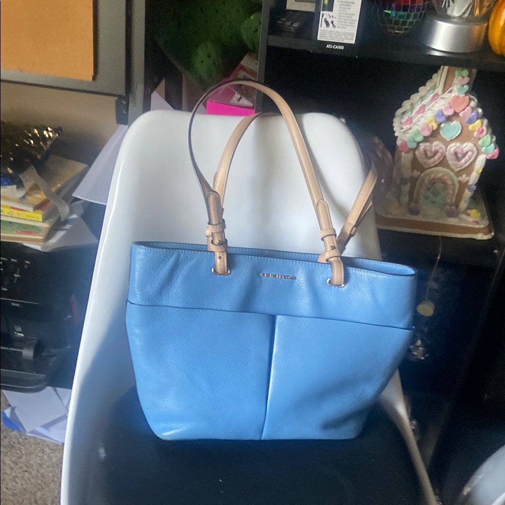 Blue Leather Tote Bag